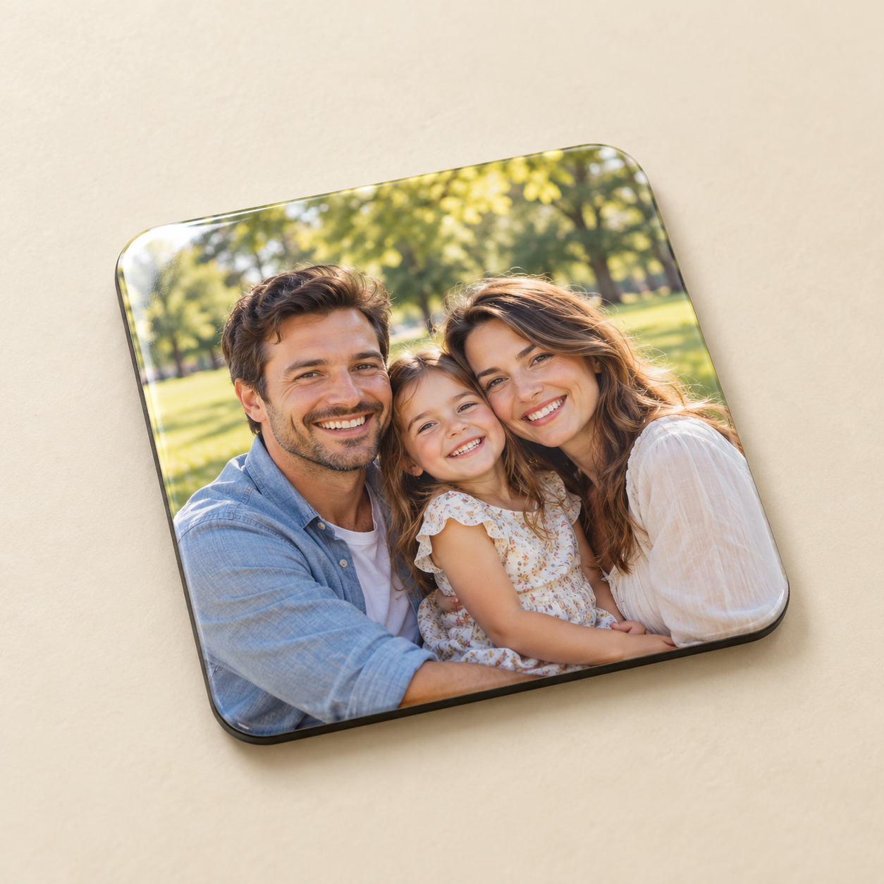 Íman quadrado com família feliz no parque